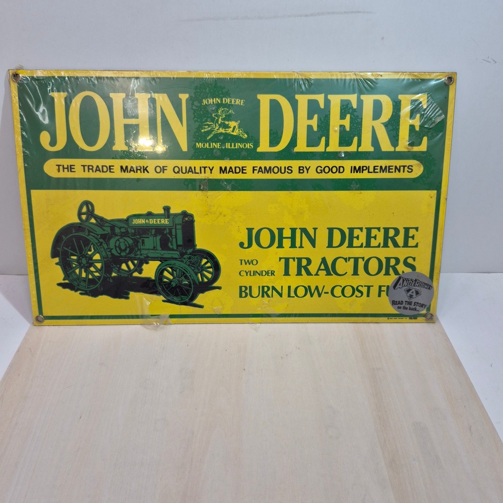John Deere Vintage Porcelain Sign Ande Rooney 1995 Tractor Green